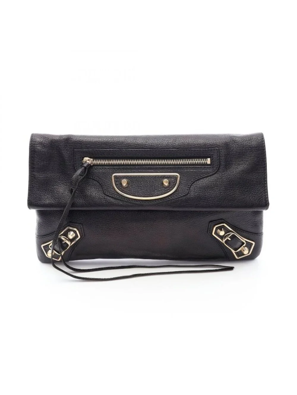 Balenciaga Clutch Classic Envelope Black Leather Metallic Edge